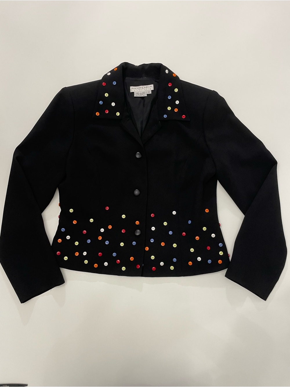 Maggy London VTG Black Polka Dot Blazer Novelty Womens 8P Teacher Grannycore